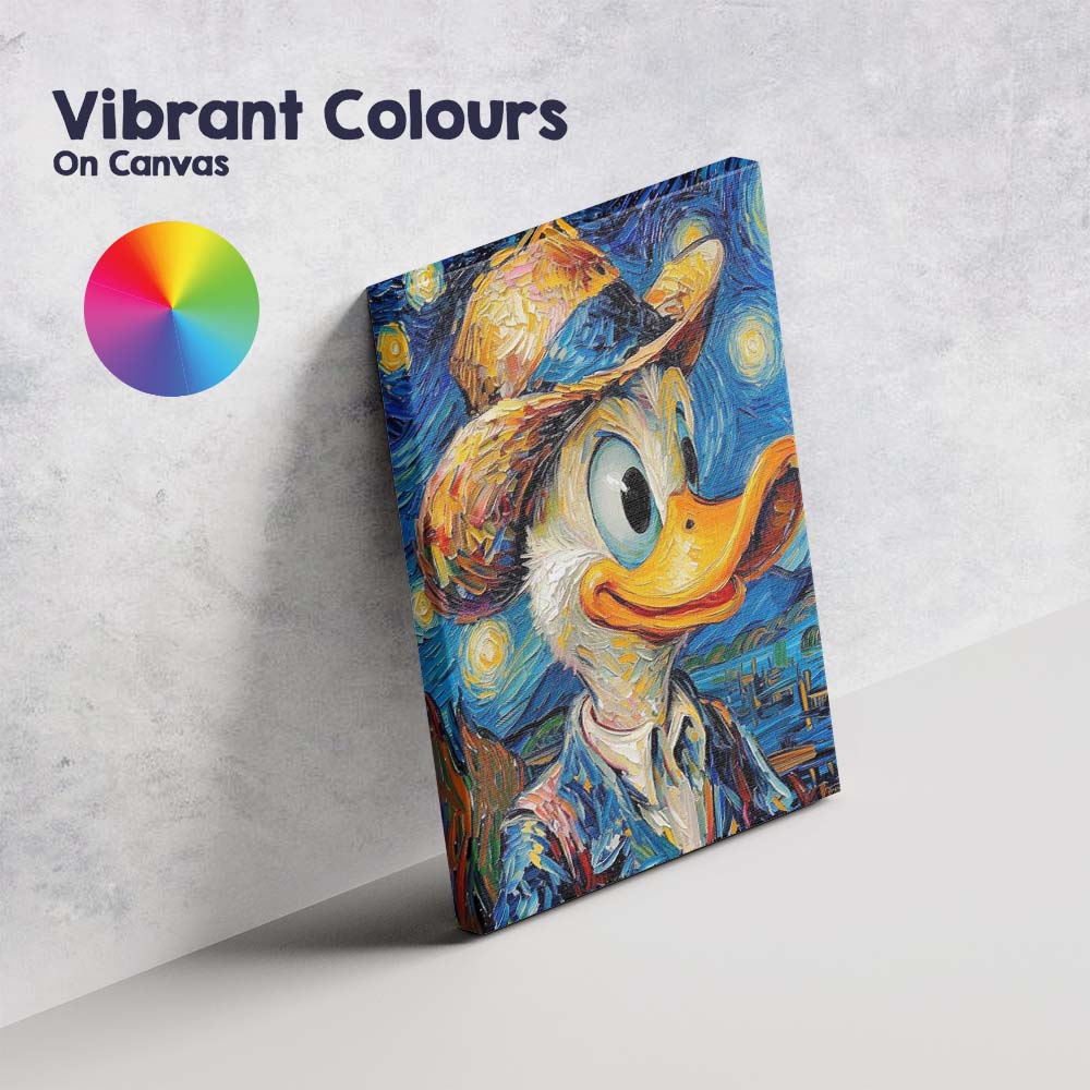 Van Gogh Style Donald Duck Colourful Artistic Portrait Canvas Wall Art Print Decor Picture Ready to Hang
