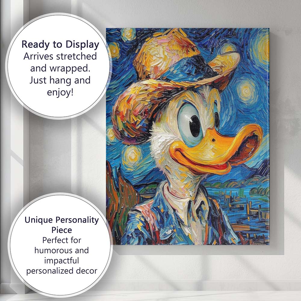 Van Gogh Style Donald Duck Colourful Artistic Portrait Canvas Wall Art Print Decor Picture Ready to Hang