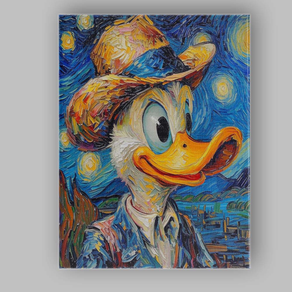 Van Gogh Style Donald Duck Colourful Artistic Portrait Canvas Wall Art Print Decor Picture Ready to Hang