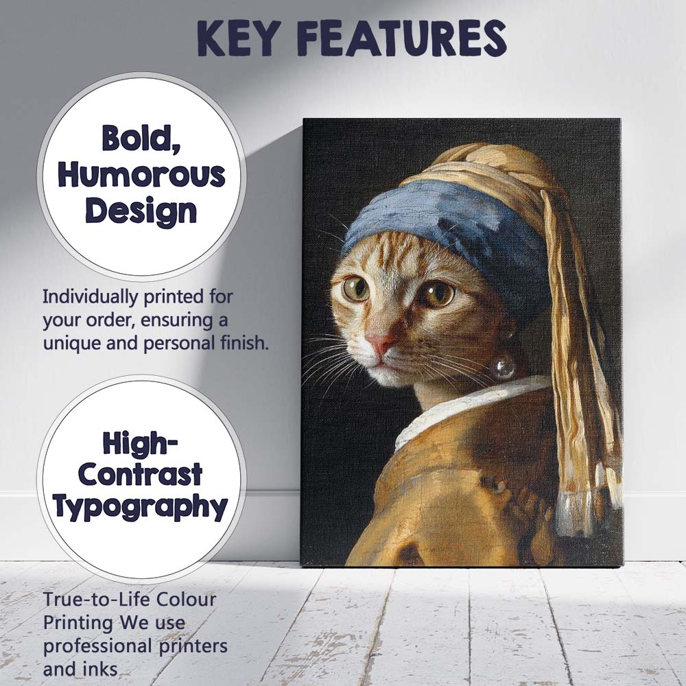 Girl With Pearl Earring Style Ginger Tabby Cat Portrait Canvas Wall Art Print Decor Picture Ready to Hang