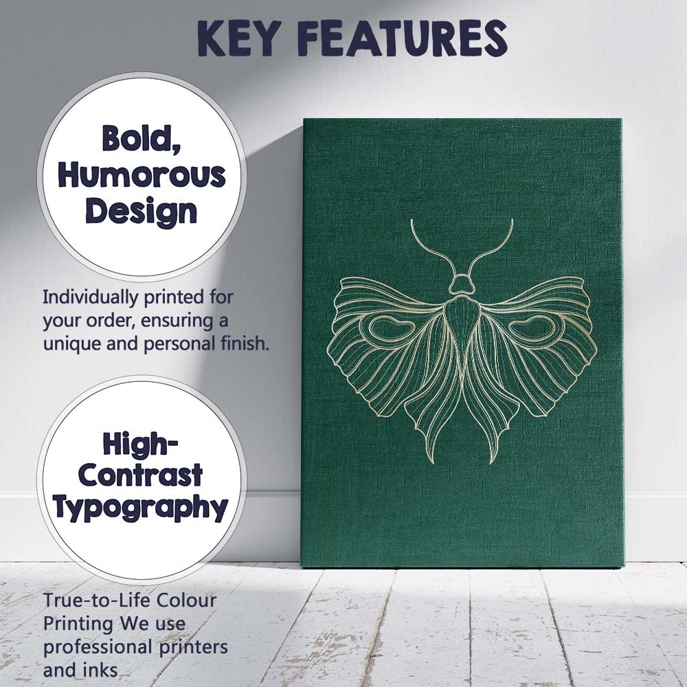 Elegant Gold Line Butterfly Botanical Illustration Dark Green Canvas Wall Art Print Decor Picture Ready to Hang