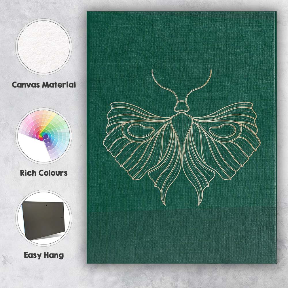 Elegant Gold Line Butterfly Botanical Illustration Dark Green Canvas Wall Art Print Decor Picture Ready to Hang