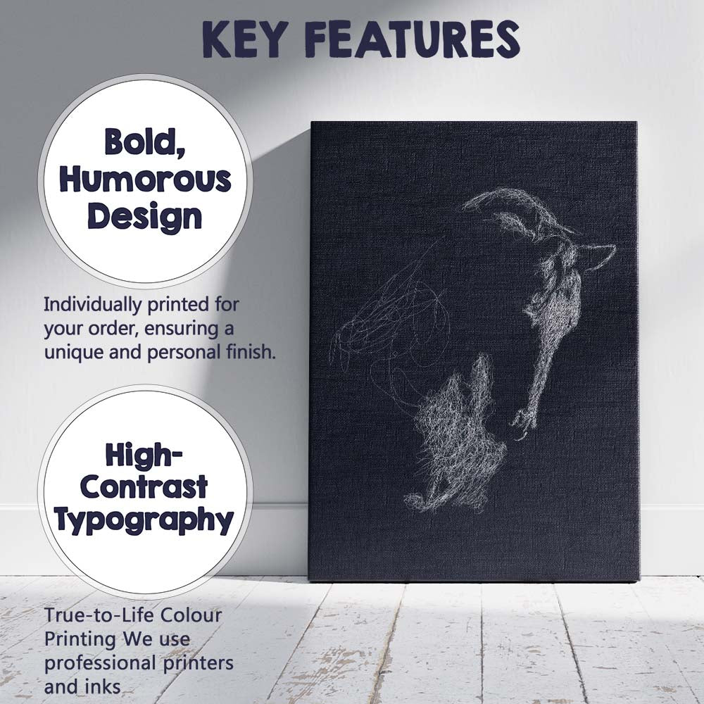 Abstract White Line Art Rooster Sketch Dark Background Canvas Wall Art Print Decor Picture Ready to Hang