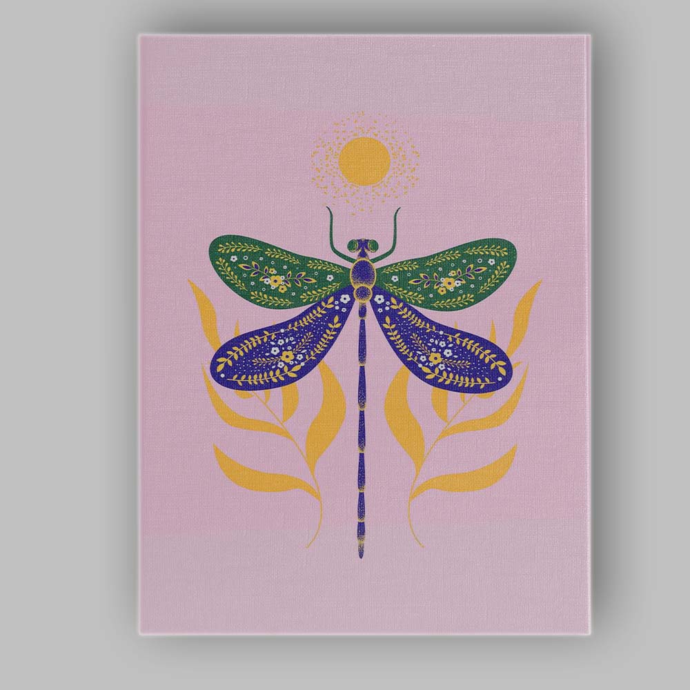 Decorative Floral Dragonfly Folk Art Illustration Canvas Wall Art Print Decor Picture Ready to Hang