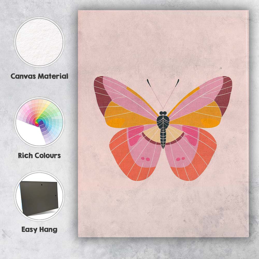 Elegant Pastel Pink Butterfly Illustration Canvas Wall Art Print Decor Picture Ready to Hang