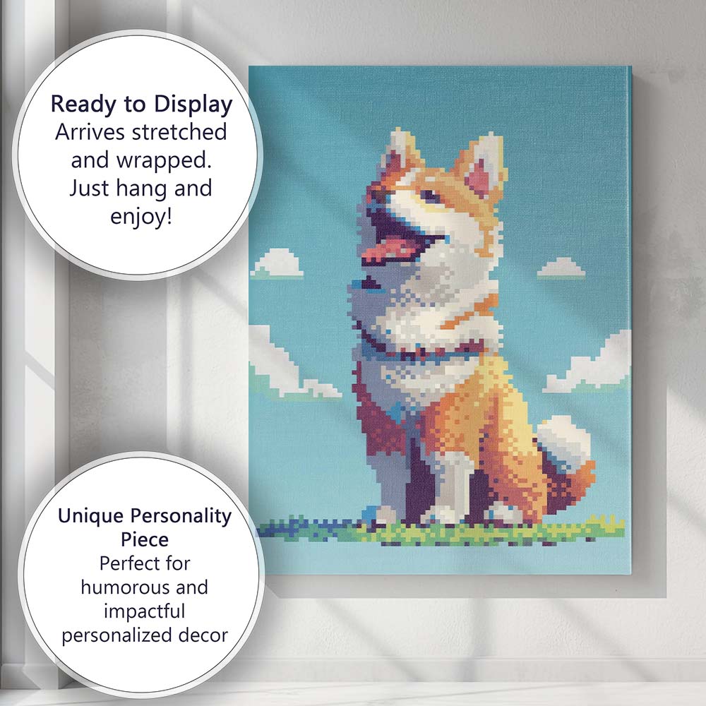 Cute Pixel Art Smiling Fox Blue Sky Landscape Canvas Wall Art Print Decor Picture Ready to Hang