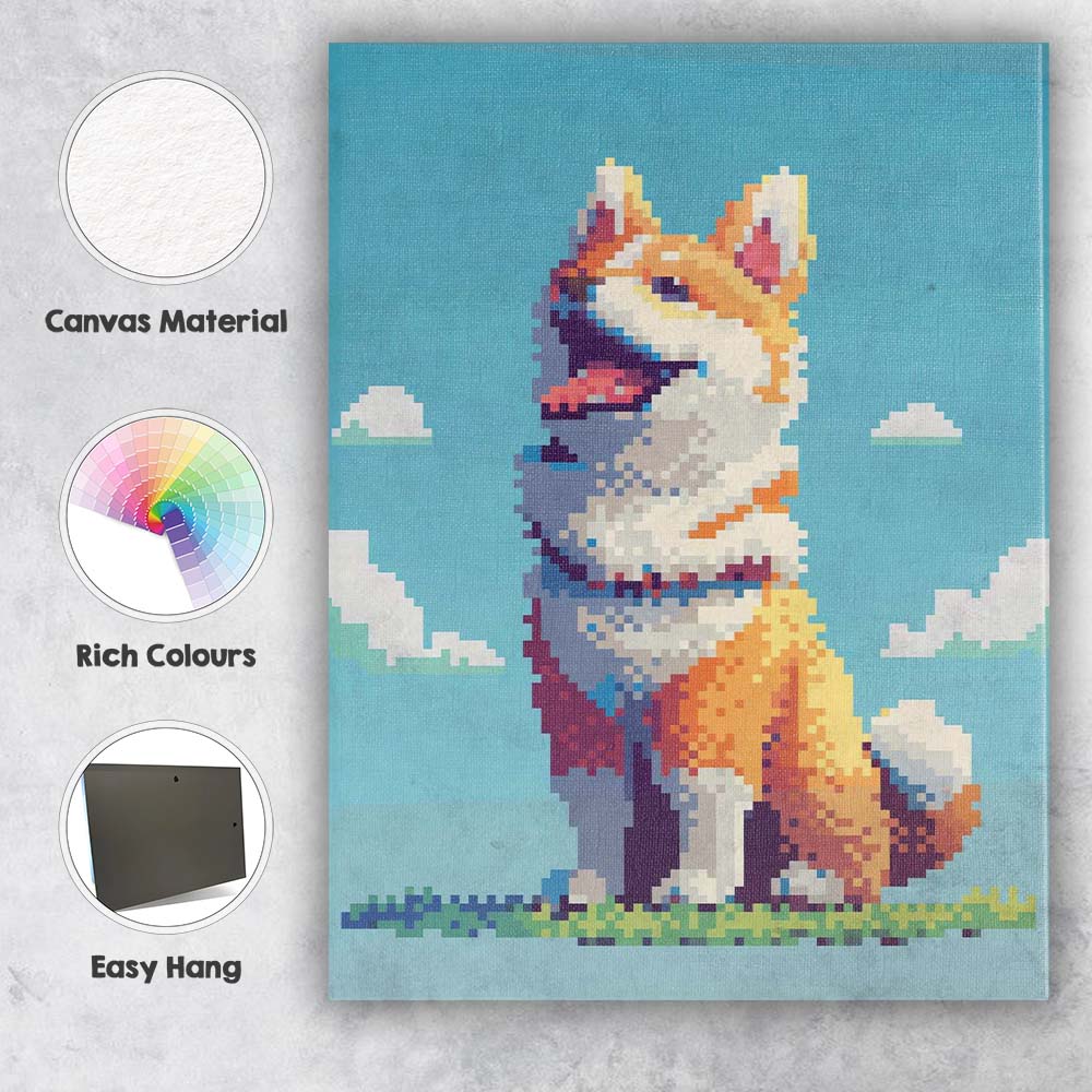Cute Pixel Art Smiling Fox Blue Sky Landscape Canvas Wall Art Print Decor Picture Ready to Hang