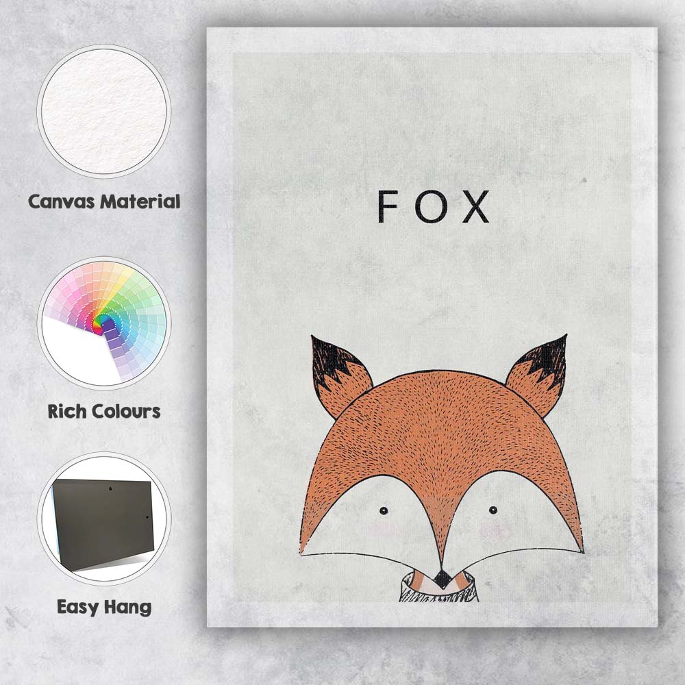Minimalist Cute Fox Character Nursery Animal Illustration Canvas Wall Art Print Decor Picture Ready to Hang