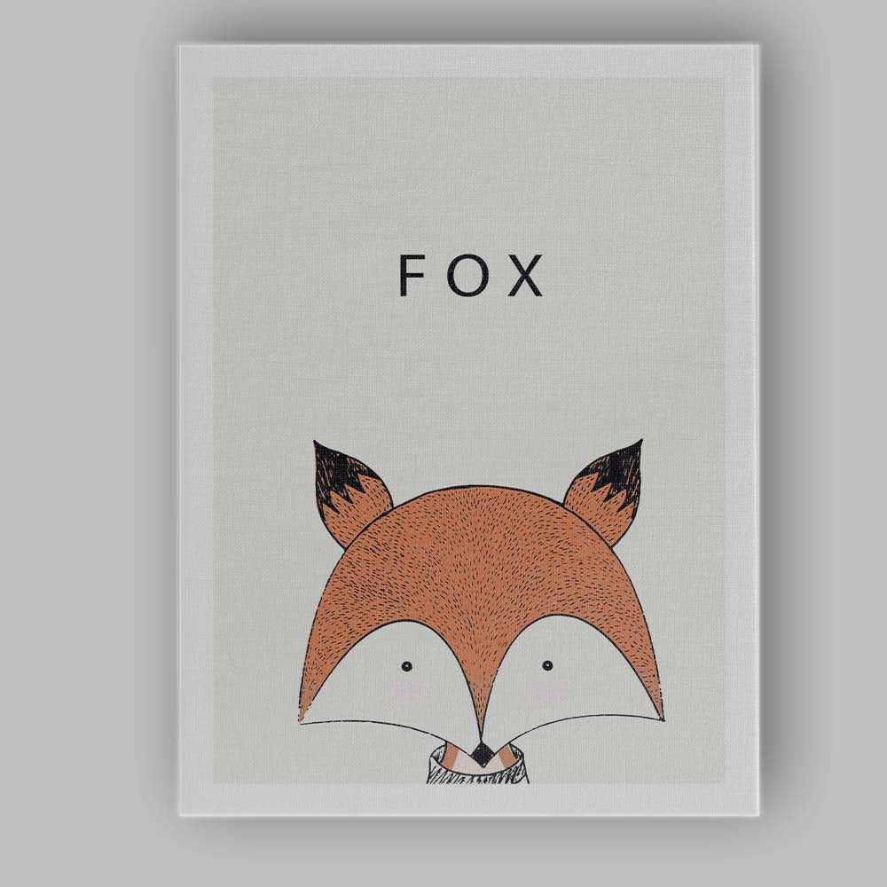 Minimalist Cute Fox Character Nursery Animal Illustration Canvas Wall Art Print Decor Picture Ready to Hang