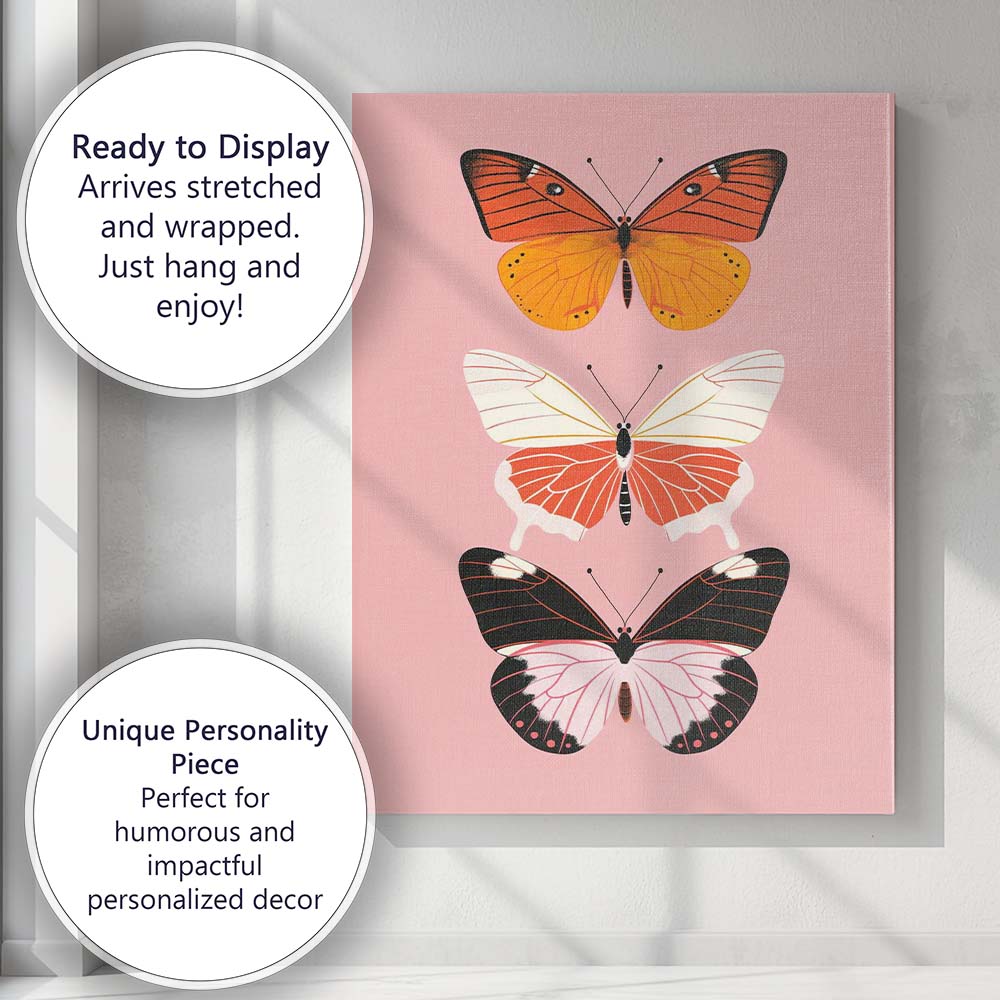 Modern Pink Orange Butterfly Collection Illustration Canvas Wall Art Print Decor Picture Ready to Hang