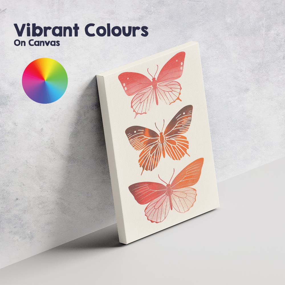 Minimal Coral Butterfly Trio Botanical Illustration Canvas Wall Art Print Decor Picture Ready to Hang