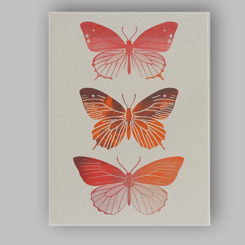 Minimal Coral Butterfly Trio Botanical Illustration Canvas Wall Art Print Decor Picture Ready to Hang