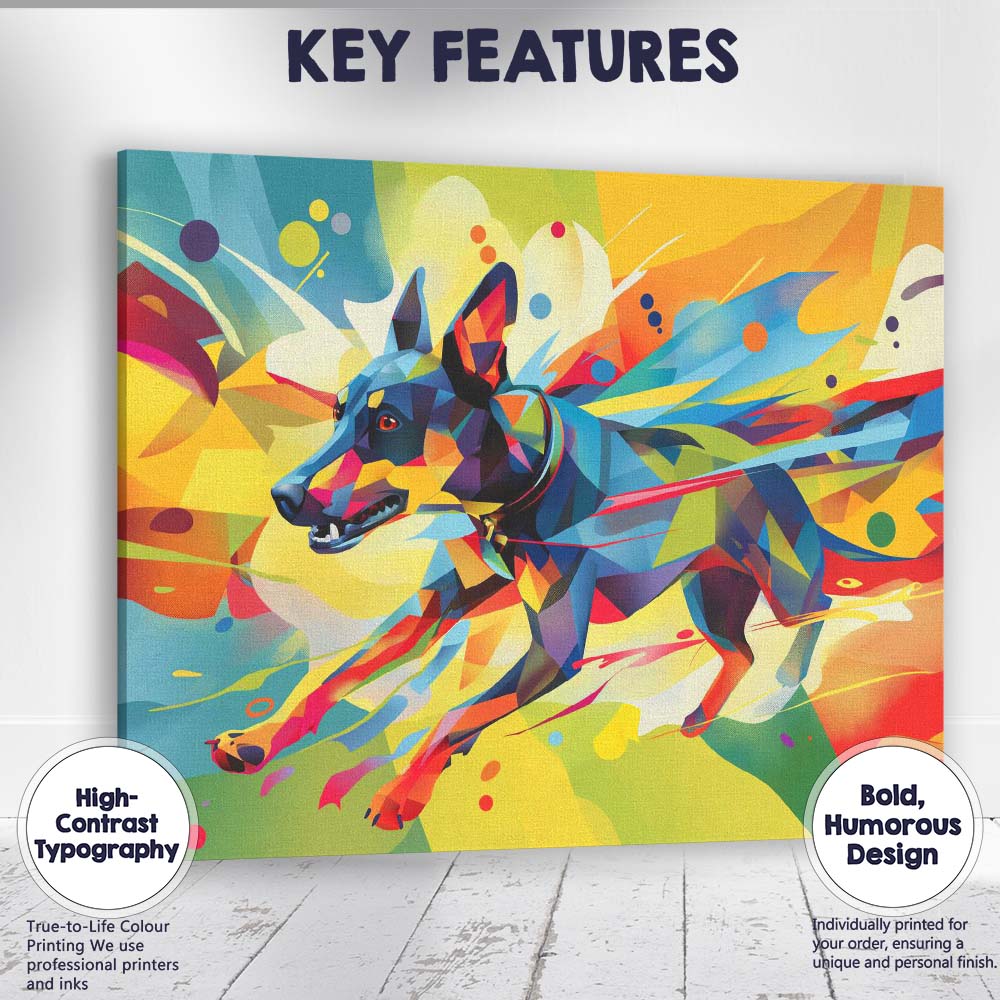 Vibrant Abstract Geometric Running Dog Pop Art Canvas Wall Art Print Decor Picture Ready to Hang