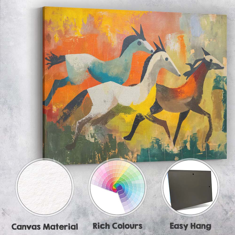 Abstract Expressionist Running Horses Colourful Painting Canvas Wall Art Print Decor Picture Ready to Hang