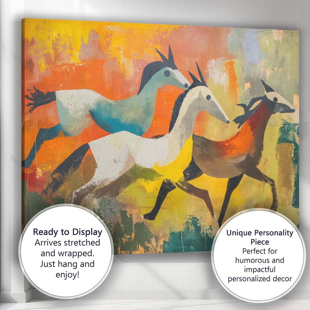 Abstract Expressionist Running Horses Colourful Painting Canvas Wall Art Print Decor Picture Ready to Hang
