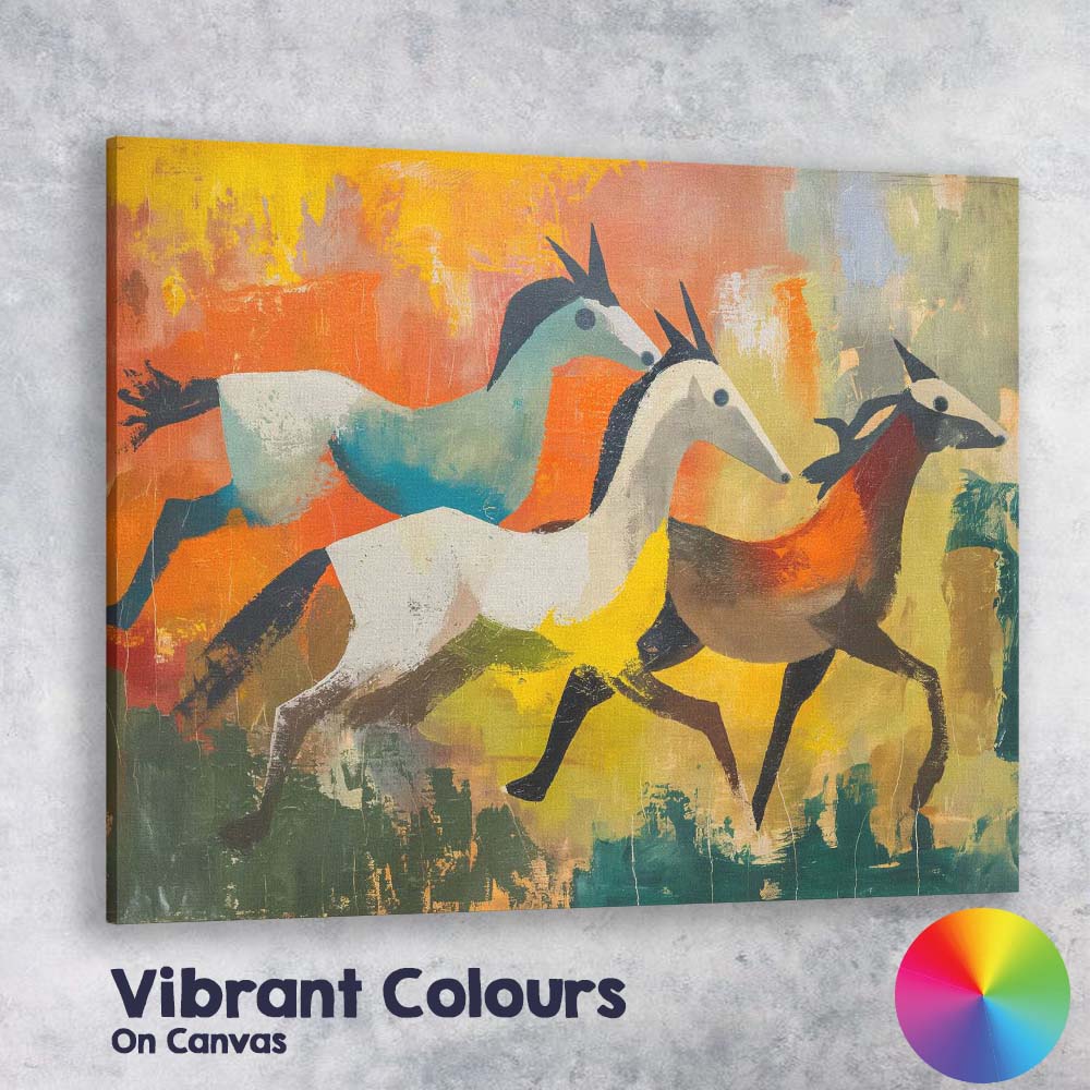 Abstract Expressionist Running Horses Colourful Painting Canvas Wall Art Print Decor Picture Ready to Hang