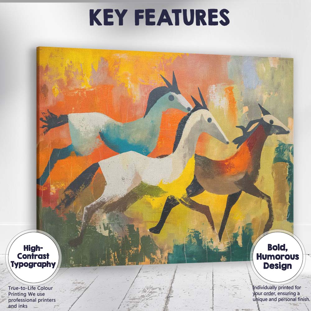 Abstract Expressionist Running Horses Colourful Painting Canvas Wall Art Print Decor Picture Ready to Hang