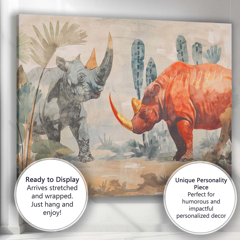 Watercolour African Rhinoceros Safari Wildlife Painting Canvas Wall Art Print Decor Picture Ready to Hang