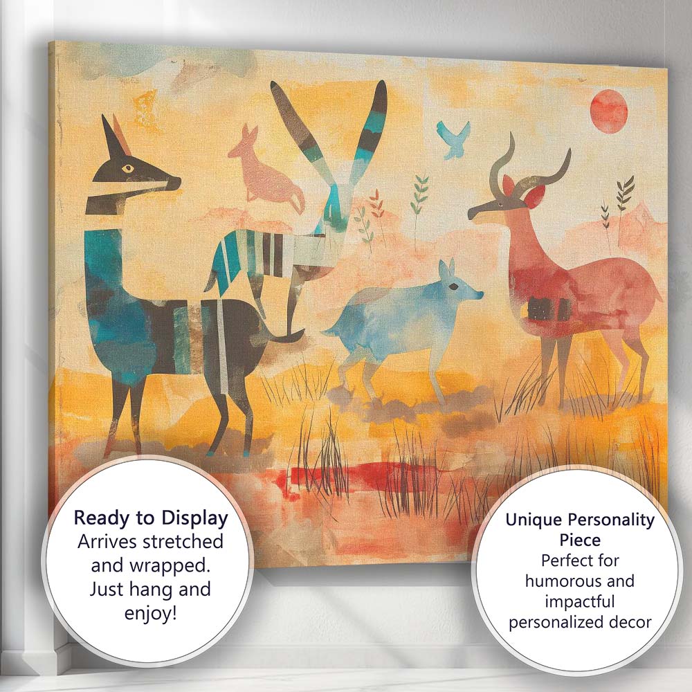 Modern Abstract Safari Animals Desert Illustration Canvas Wall Art Print Decor Picture Ready to Hang