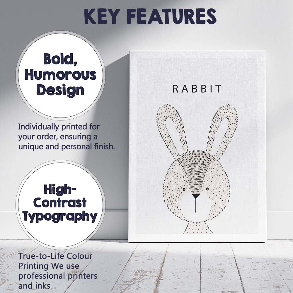 Minimalist Scandinavian Rabbit Nursery Animal Illustration Canvas Wall Art Print Decor Picture Ready to Hang