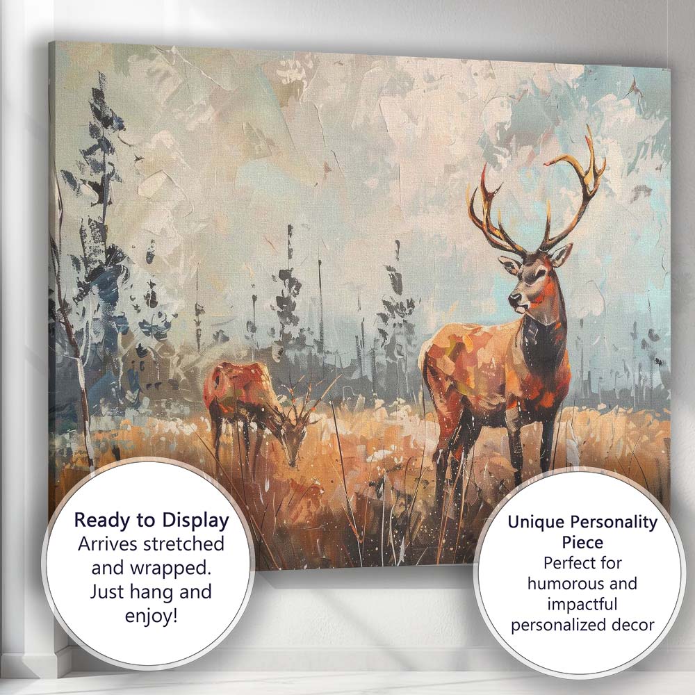 Autumn Woodland Red Deer Wildlife Painting Canvas Wall Art Print Decor Picture Ready to Hang