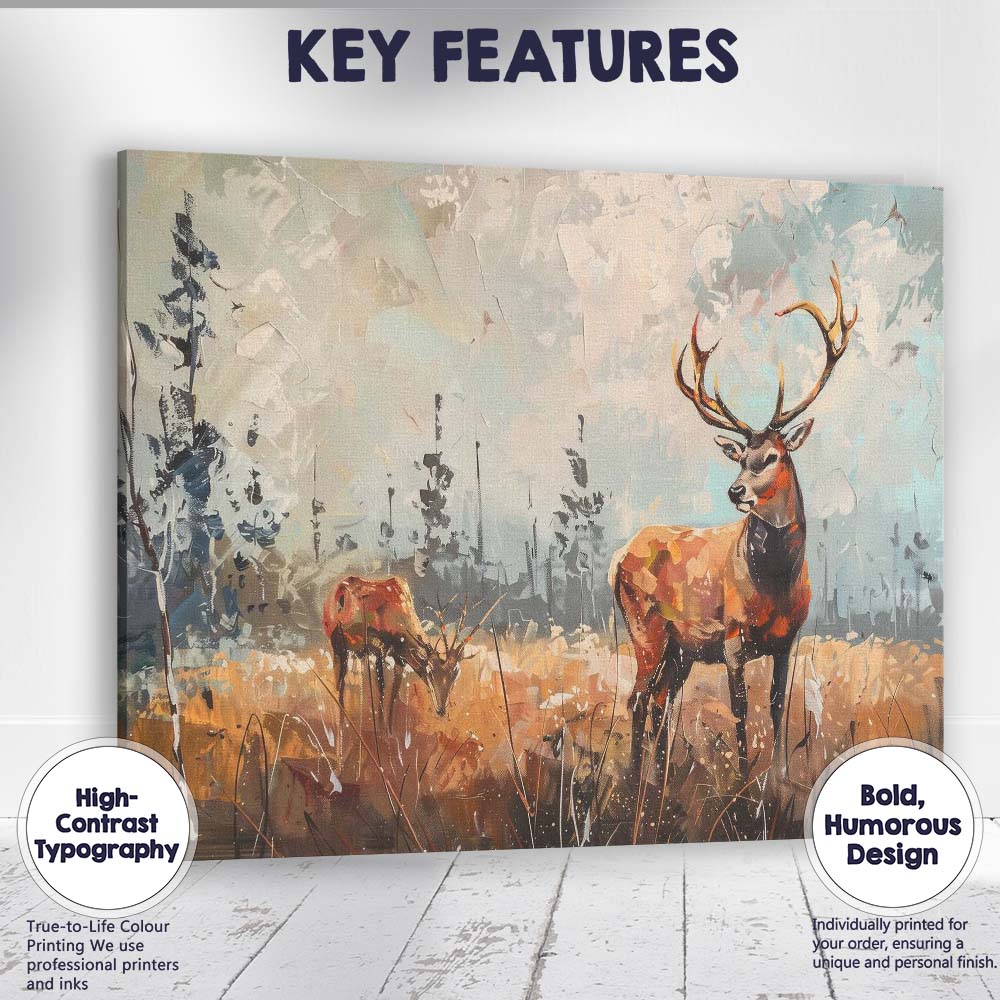 Autumn Woodland Red Deer Wildlife Painting Canvas Wall Art Print Decor Picture Ready to Hang