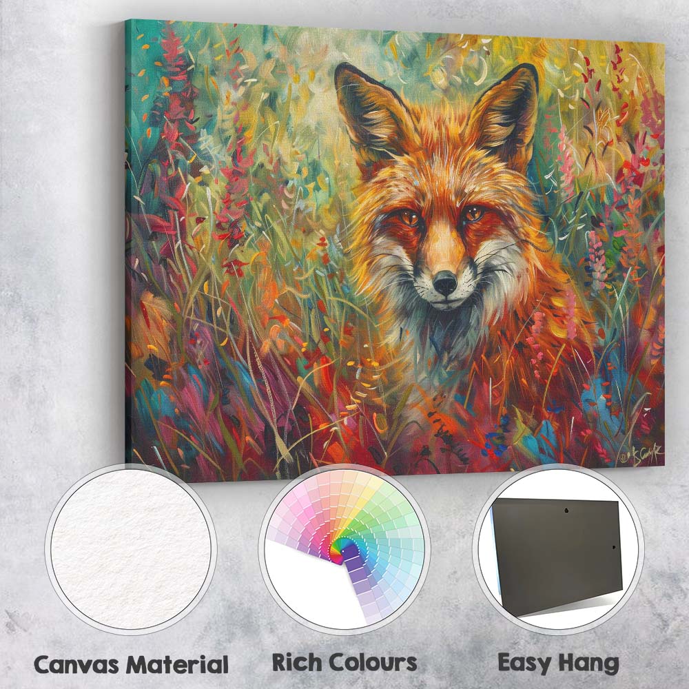 Vibrant Red Fox Wildflower Meadow Portrait Canvas Wall Art Print Decor Picture Ready to Hang