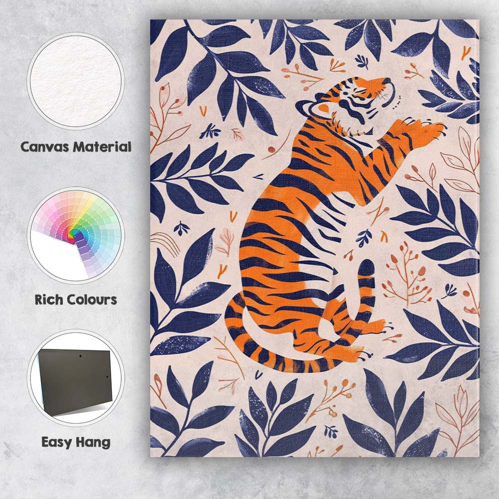 Scandinavian Tiger Botanical Jungle Illustration Canvas Wall Art Print Decor Picture Ready to Hang