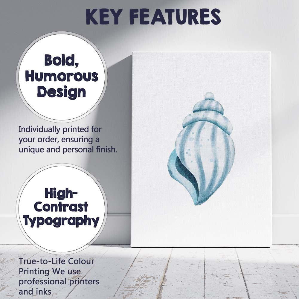 Soft Blue Watercolour Spiral Seashell Coastal Illustration Canvas Wall Art Print Decor Picture Ready to Hang