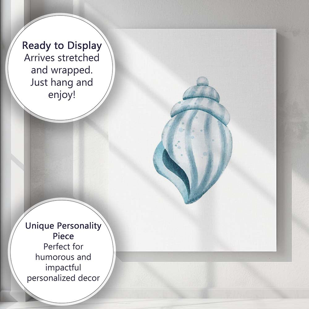 Soft Blue Watercolour Spiral Seashell Coastal Illustration Canvas Wall Art Print Decor Picture Ready to Hang