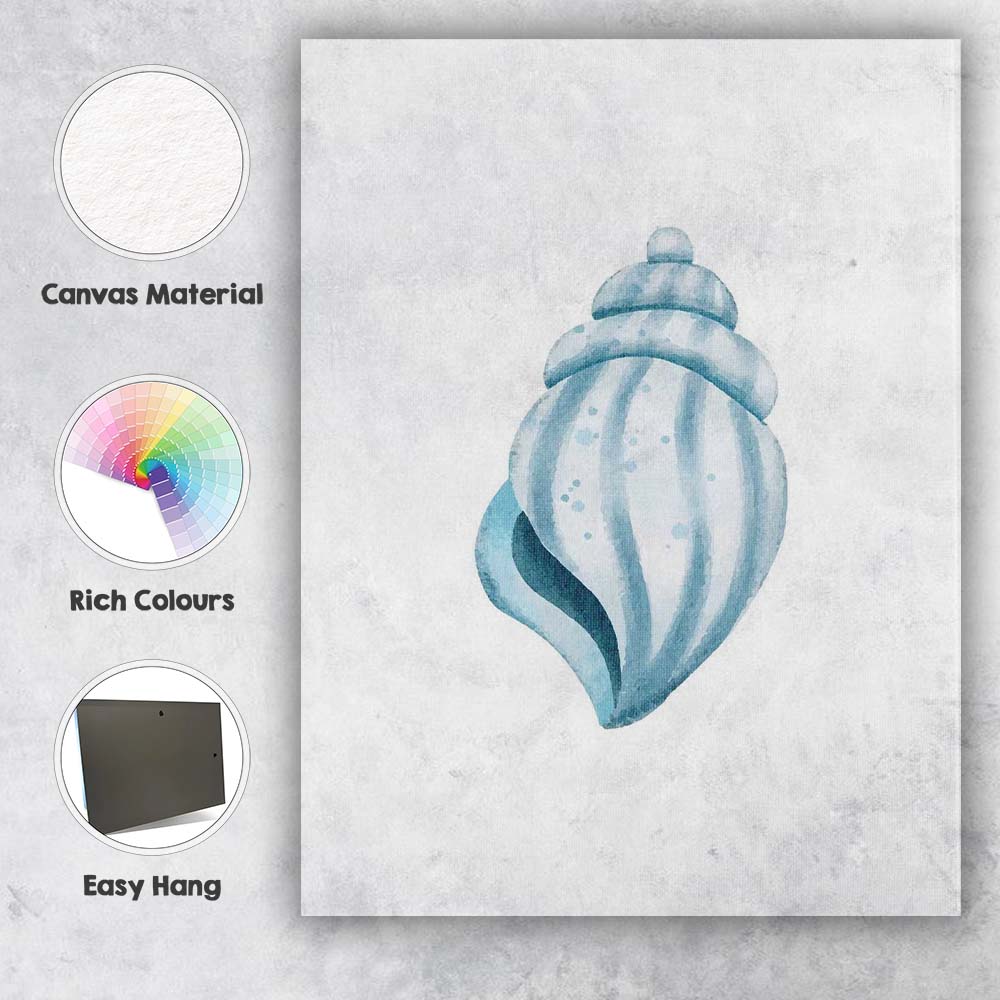 Soft Blue Watercolour Spiral Seashell Coastal Illustration Canvas Wall Art Print Decor Picture Ready to Hang