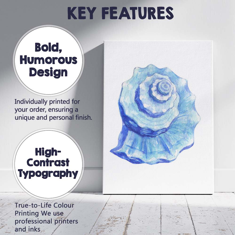 Blue Watercolour Scallop Seashell Coastal Beach Illustration Canvas Wall Art Print Decor Picture Ready to Hang