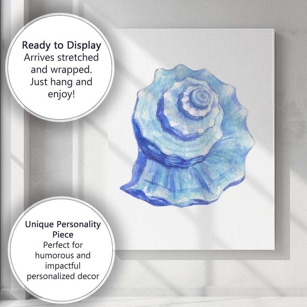 Blue Watercolour Scallop Seashell Coastal Beach Illustration Canvas Wall Art Print Decor Picture Ready to Hang