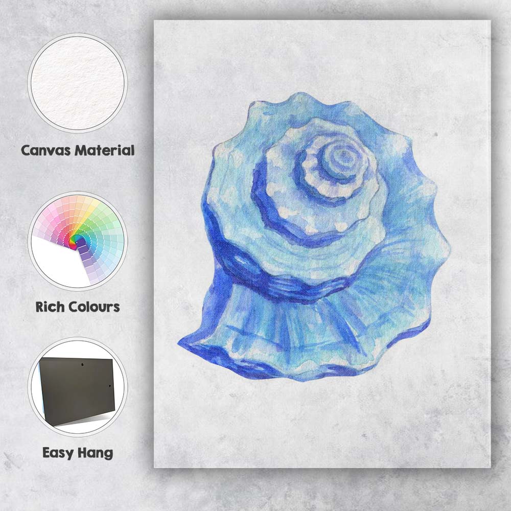 Blue Watercolour Scallop Seashell Coastal Beach Illustration Canvas Wall Art Print Decor Picture Ready to Hang