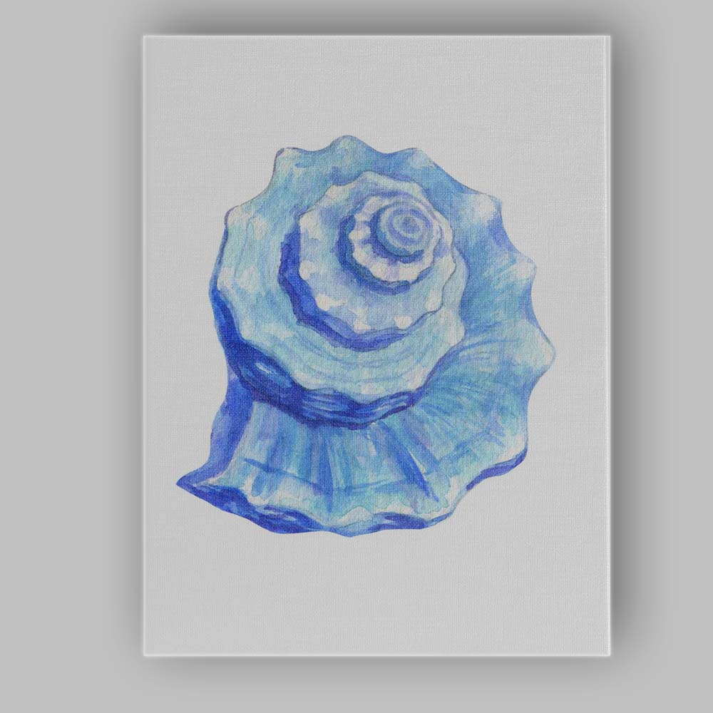 Blue Watercolour Scallop Seashell Coastal Beach Illustration Canvas Wall Art Print Decor Picture Ready to Hang