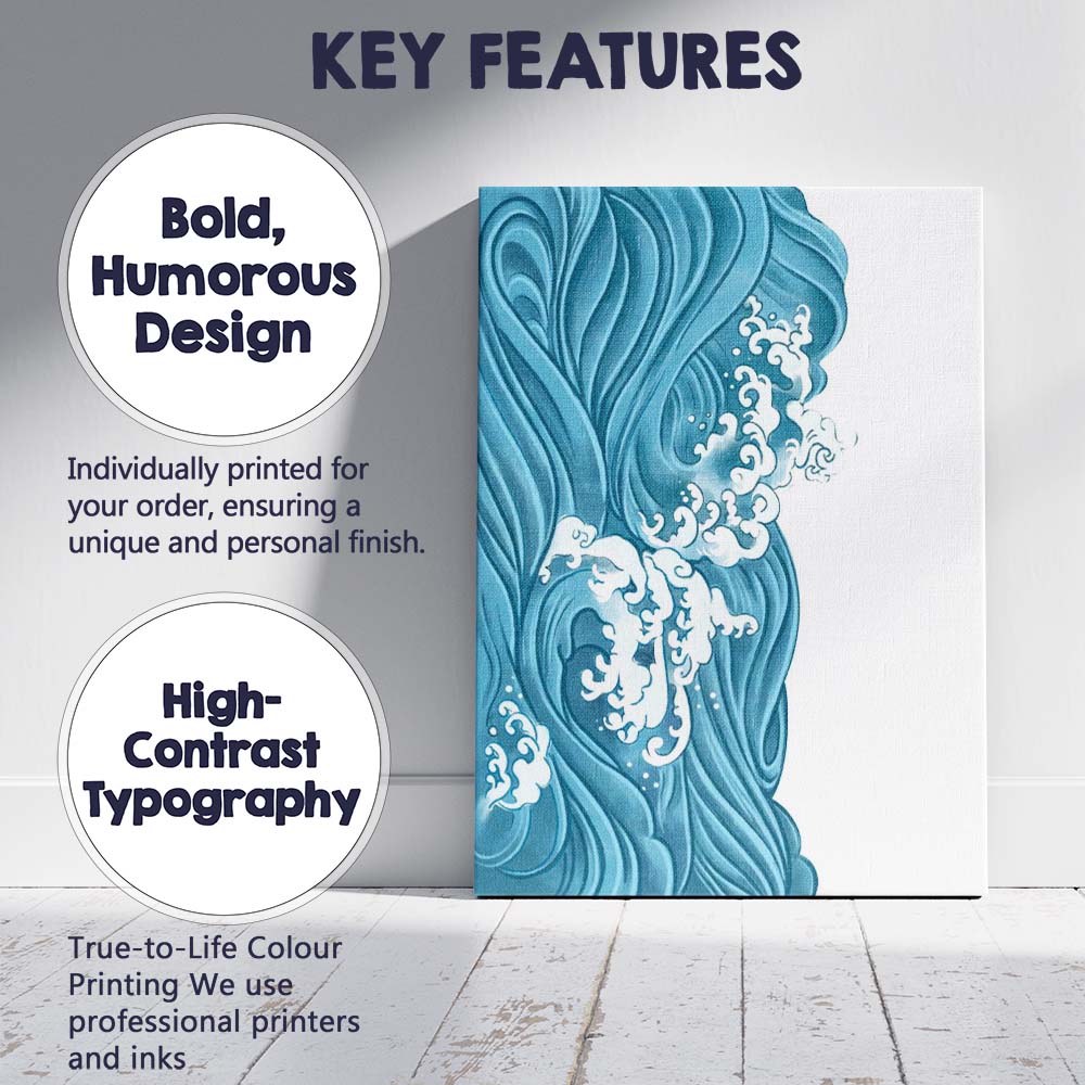 Abstract Ocean Wave Flow Coastal Blue Illustration Canvas Wall Art Print Decor Picture Ready to Hang