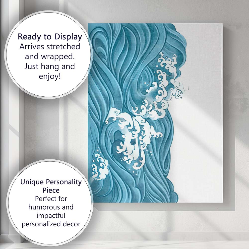 Abstract Ocean Wave Flow Coastal Blue Illustration Canvas Wall Art Print Decor Picture Ready to Hang