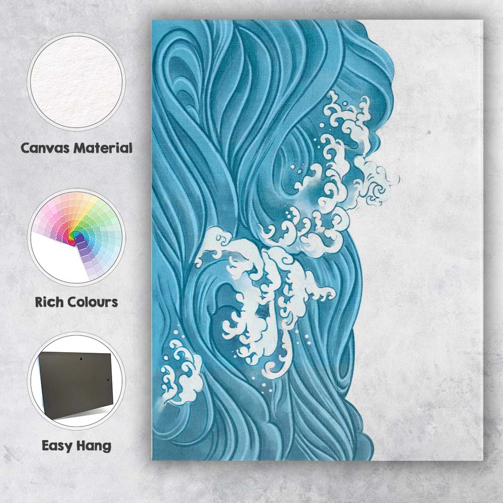 Abstract Ocean Wave Flow Coastal Blue Illustration Canvas Wall Art Print Decor Picture Ready to Hang