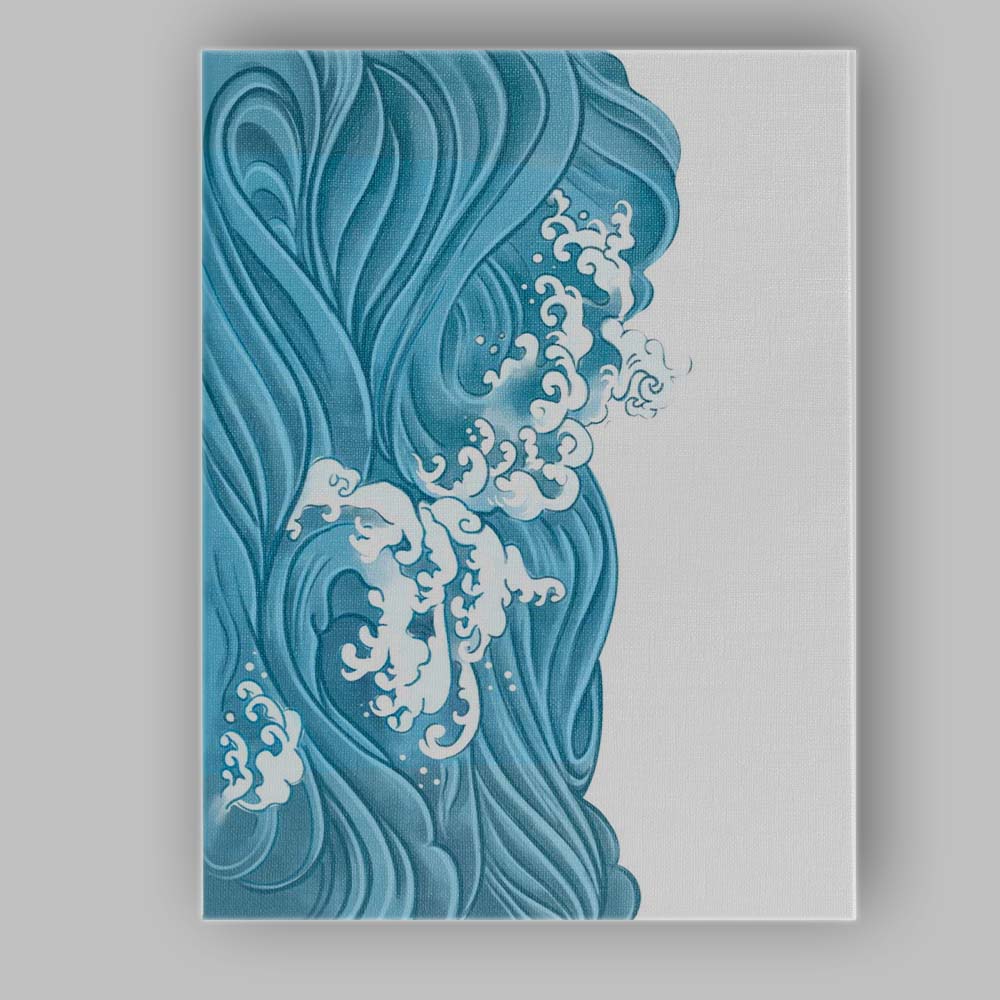 Abstract Ocean Wave Flow Coastal Blue Illustration Canvas Wall Art Print Decor Picture Ready to Hang