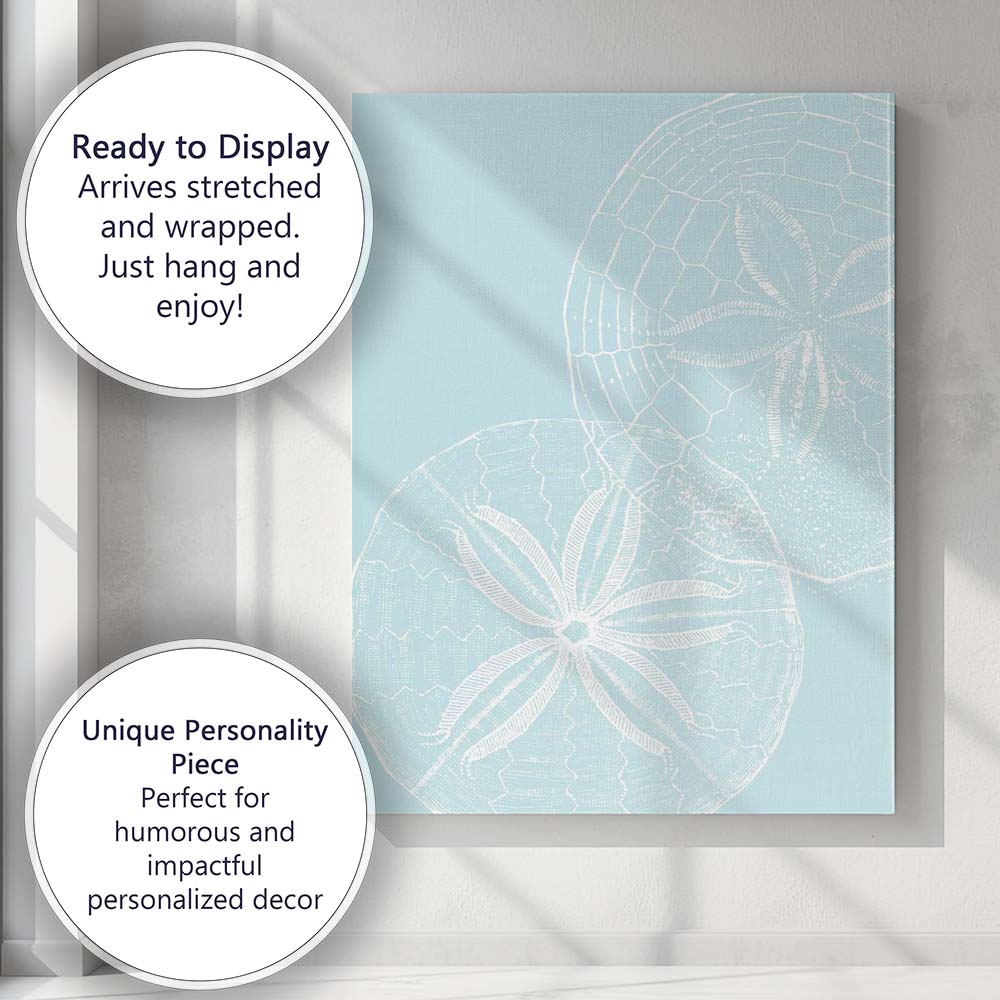 Minimalist White Sand Dollar Coastal Beach Illustration Canvas Wall Art Print Decor Picture Ready to Hang