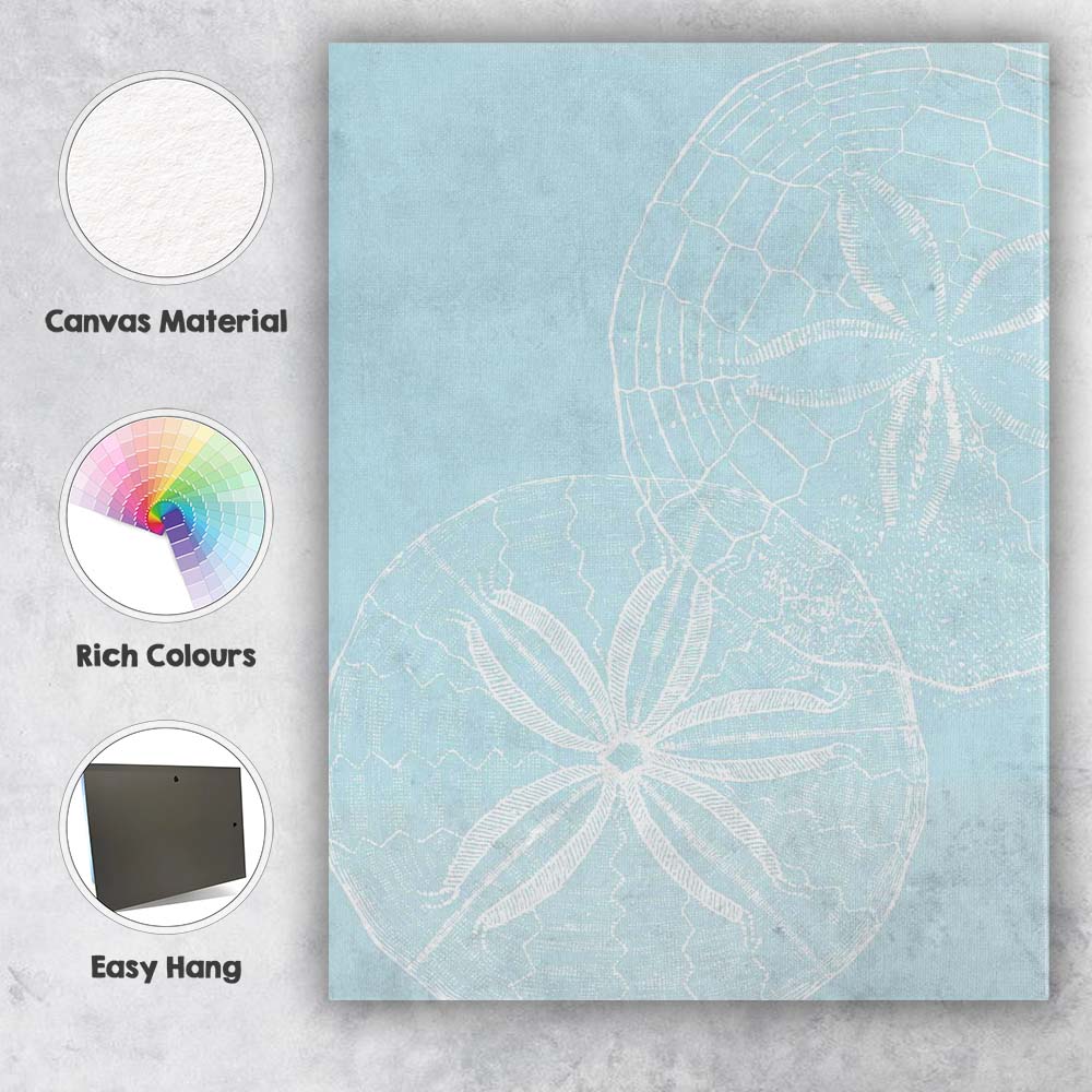 Minimalist White Sand Dollar Coastal Beach Illustration Canvas Wall Art Print Decor Picture Ready to Hang
