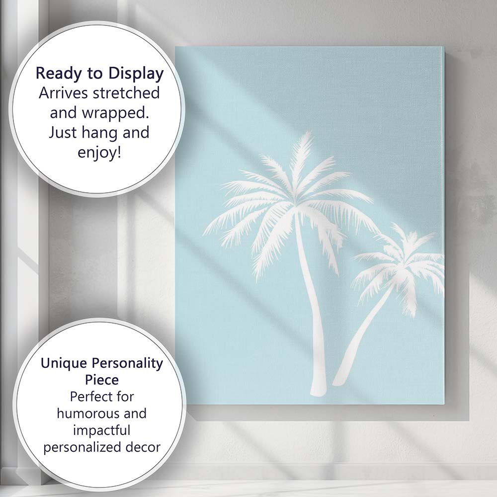 Minimalist White Tropical Palm Trees Coastal Silhouette Canvas Wall Art Print Decor Picture Ready to Hang