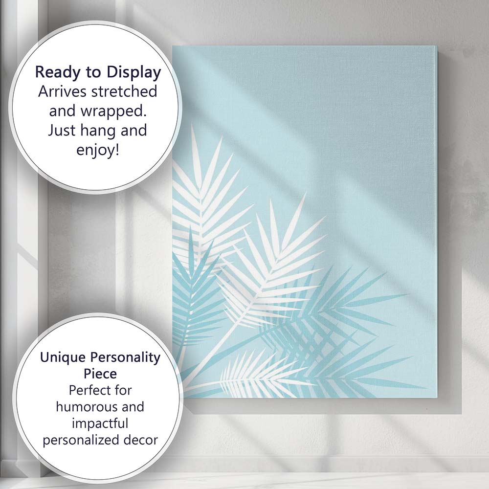 Minimalist Tropical Palm Leaf Botanical Blue Background Canvas Wall Art Print Decor Picture Ready to Hang