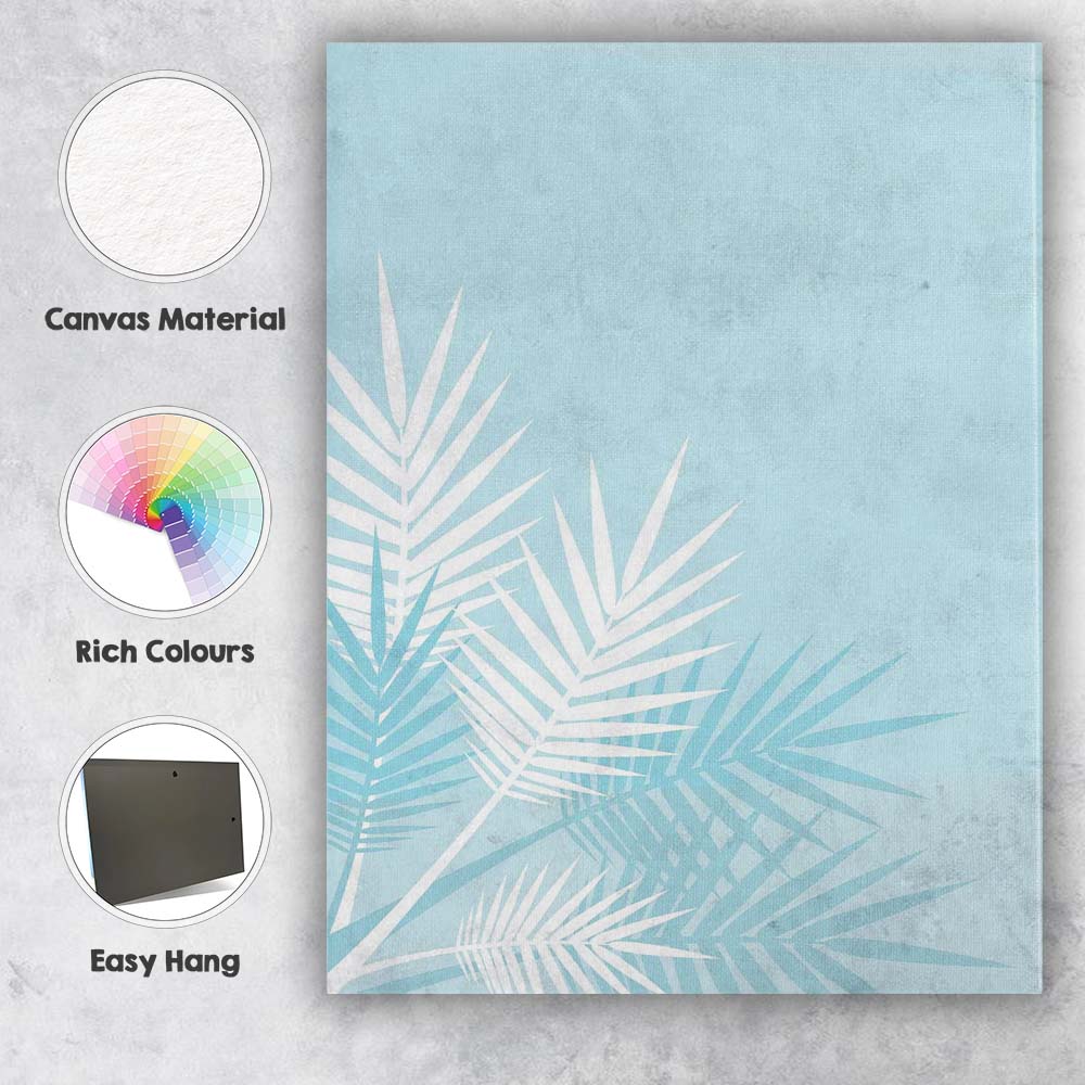 Minimalist Tropical Palm Leaf Botanical Blue Background Canvas Wall Art Print Decor Picture Ready to Hang