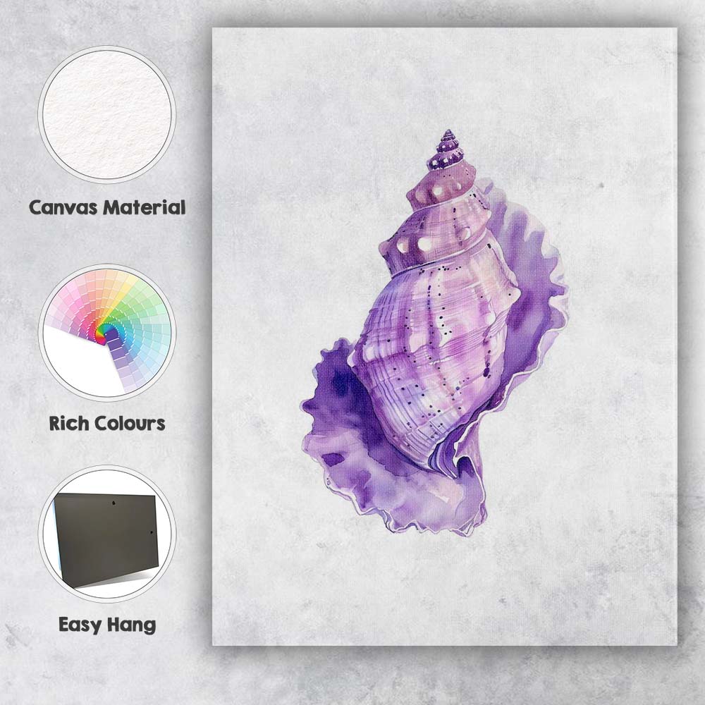 Elegant Purple Watercolour Conch Shell Coastal Illustration Canvas Wall Art Print Decor Picture Ready to Hang