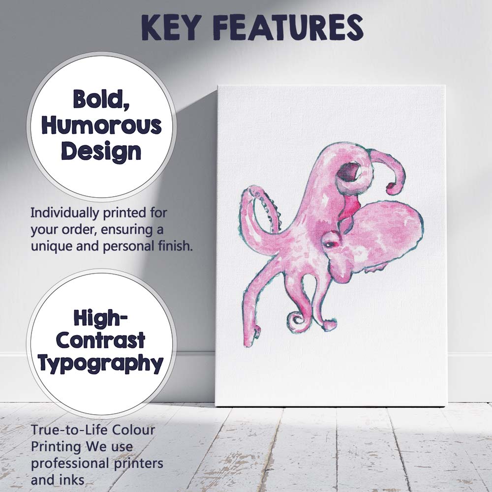 Pink Watercolour Octopus Marine Life Illustration Canvas Wall Art Print Decor Picture Ready to Hang