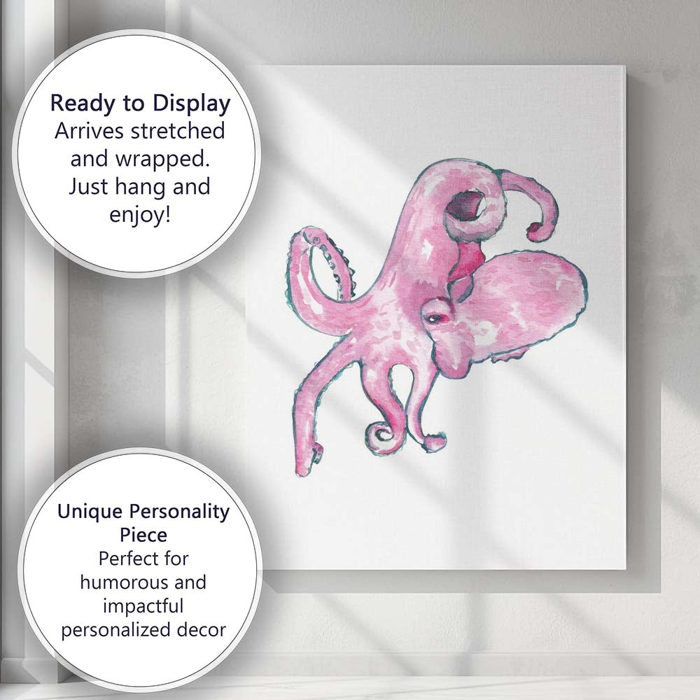 Pink Watercolour Octopus Marine Life Illustration Canvas Wall Art Print Decor Picture Ready to Hang