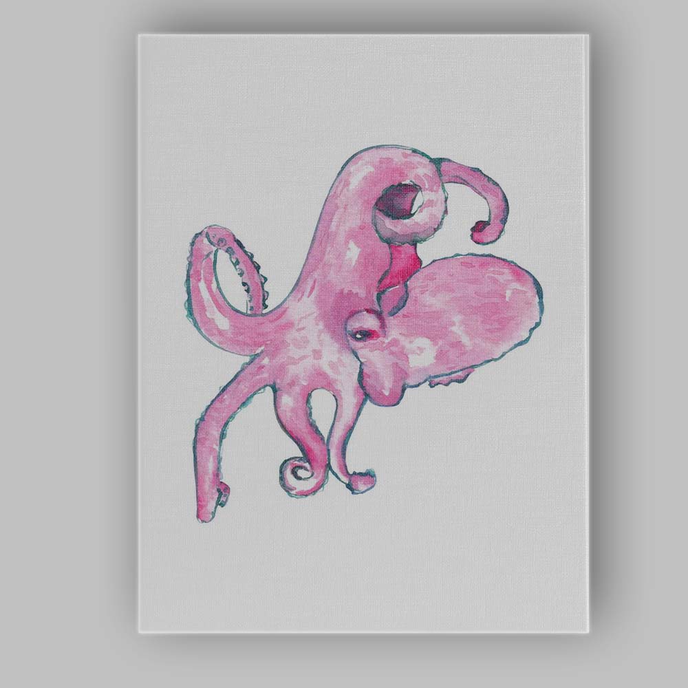 Pink Watercolour Octopus Marine Life Illustration Canvas Wall Art Print Decor Picture Ready to Hang