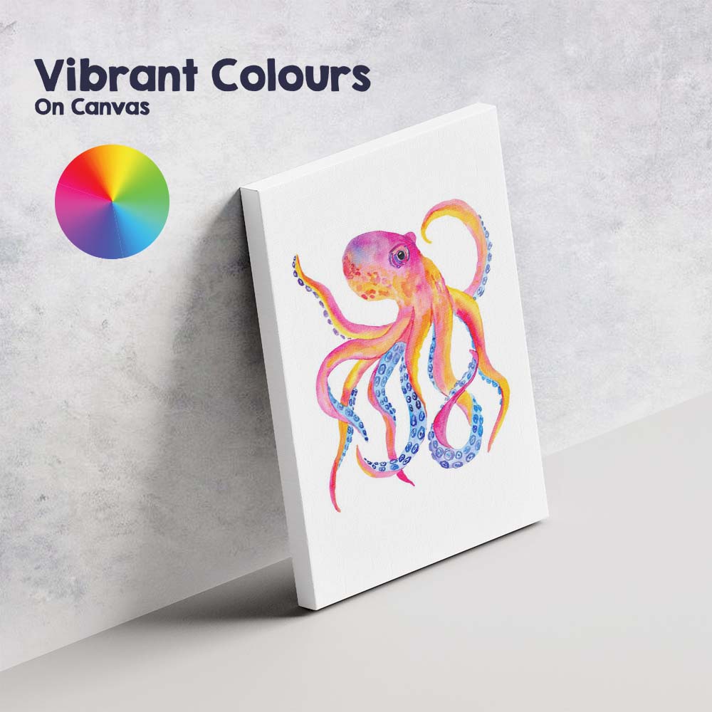 Vibrant Pink Orange Watercolour Octopus Marine Animal Canvas Wall Art Print Decor Picture Ready to Hang