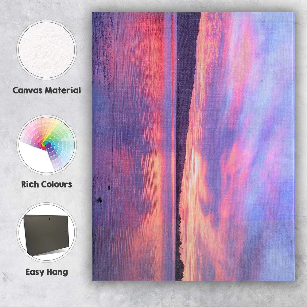Serene Pink Purple Sunset Over Calm Sea Landscape Canvas Wall Art Print Decor Picture Ready to Hang